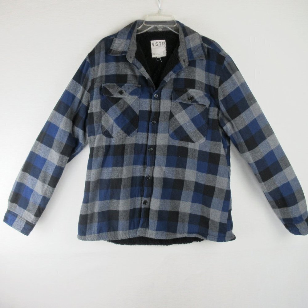 VSTR Fleece lined Flannel Shacket Size XL Blue Buffalo Check